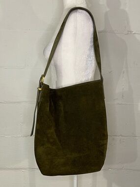 Minimal Olive Suede Shoulder Bag